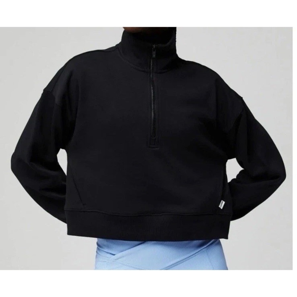 Fabletics Year Round Terry Half Zip Sweatshirt Black Color Women's Size M‎